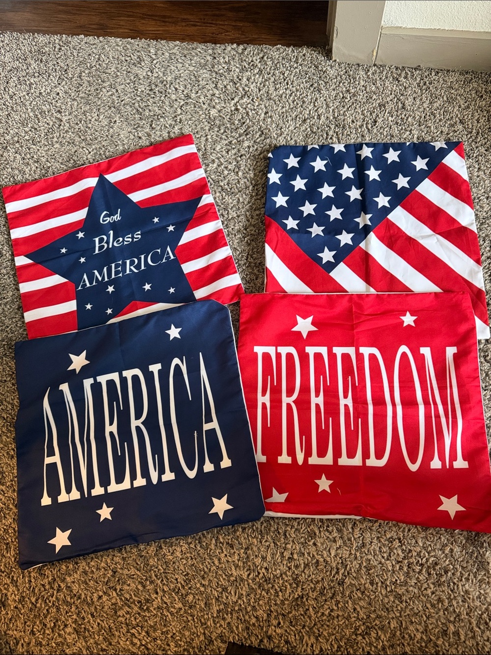 Patriotic Flag Throw Pillow Covers - Red, White & Blue
